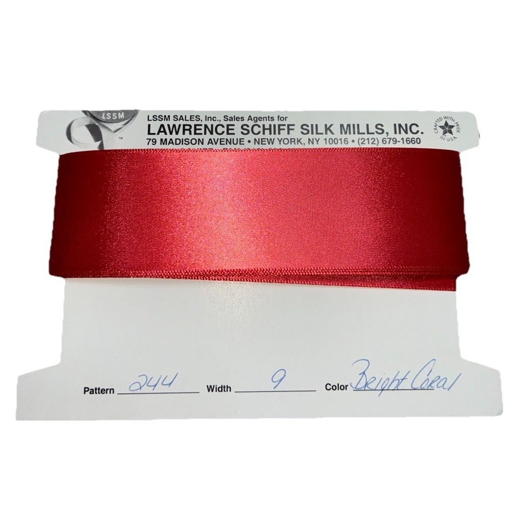 Lawrence Schiff Silk Mills Ribbon Bright Coral 1.5" 5 yd Made In USA